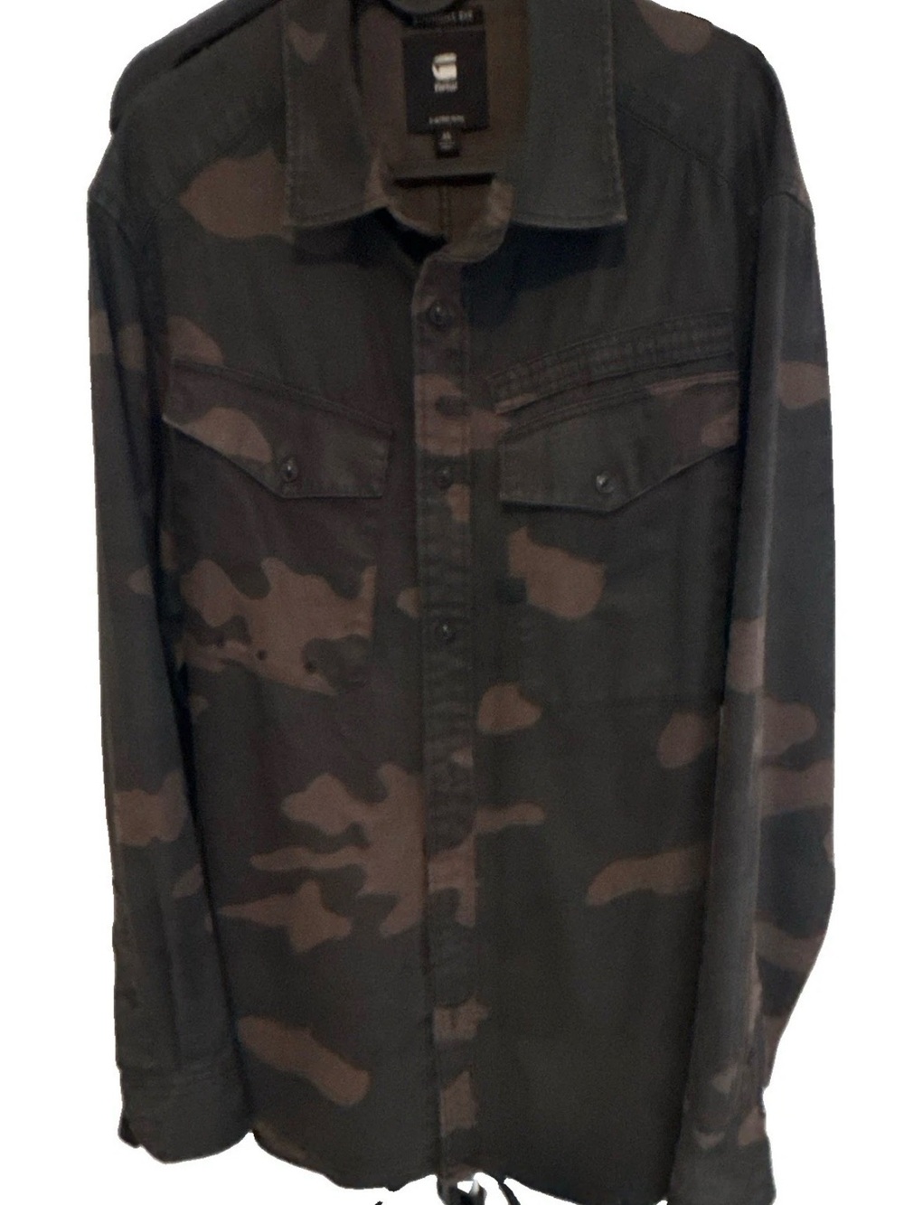 G-Star Raw Men’s Black and Brown Camouflage Button-Front Overshirt